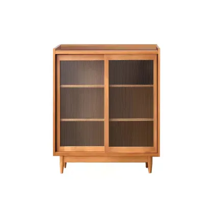 3-Tier Modern Wooden Display Cabinet with Glass Doors Image - 11