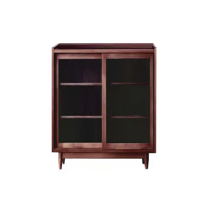 3-Tier Modern Wooden Display Cabinet with Glass Doors Image - 12