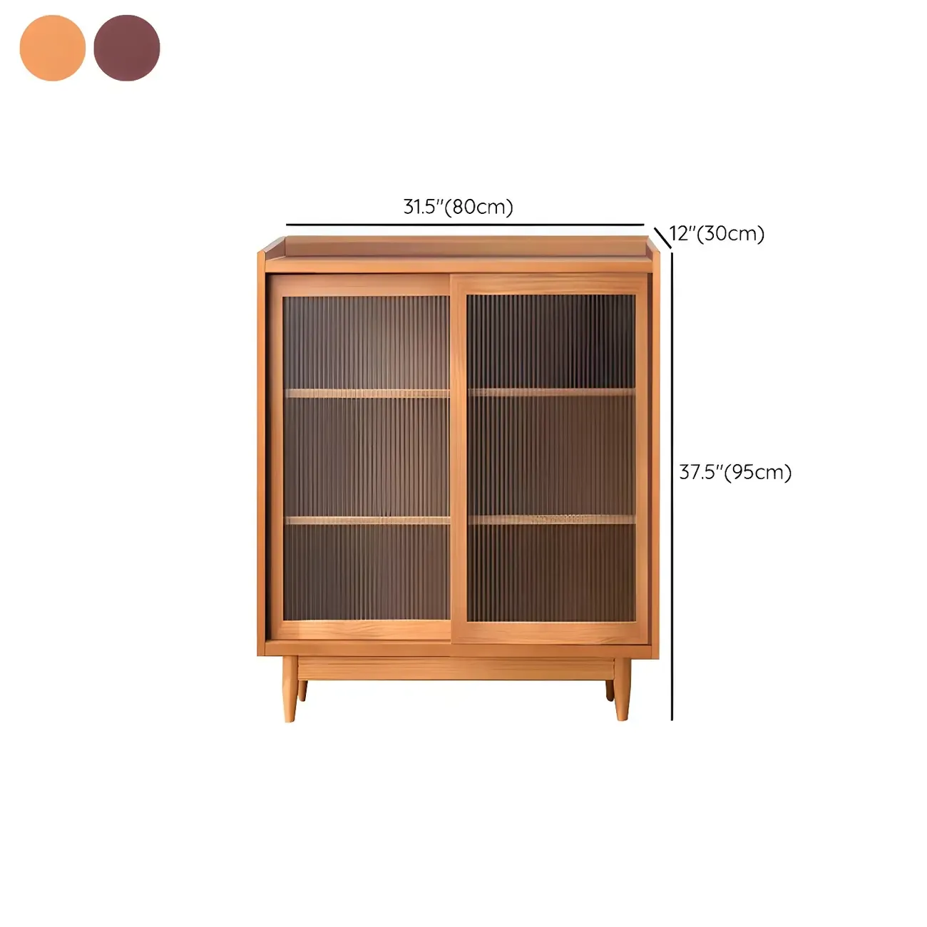 3-Tier Modern Wooden Display Cabinet with Glass Doors #size