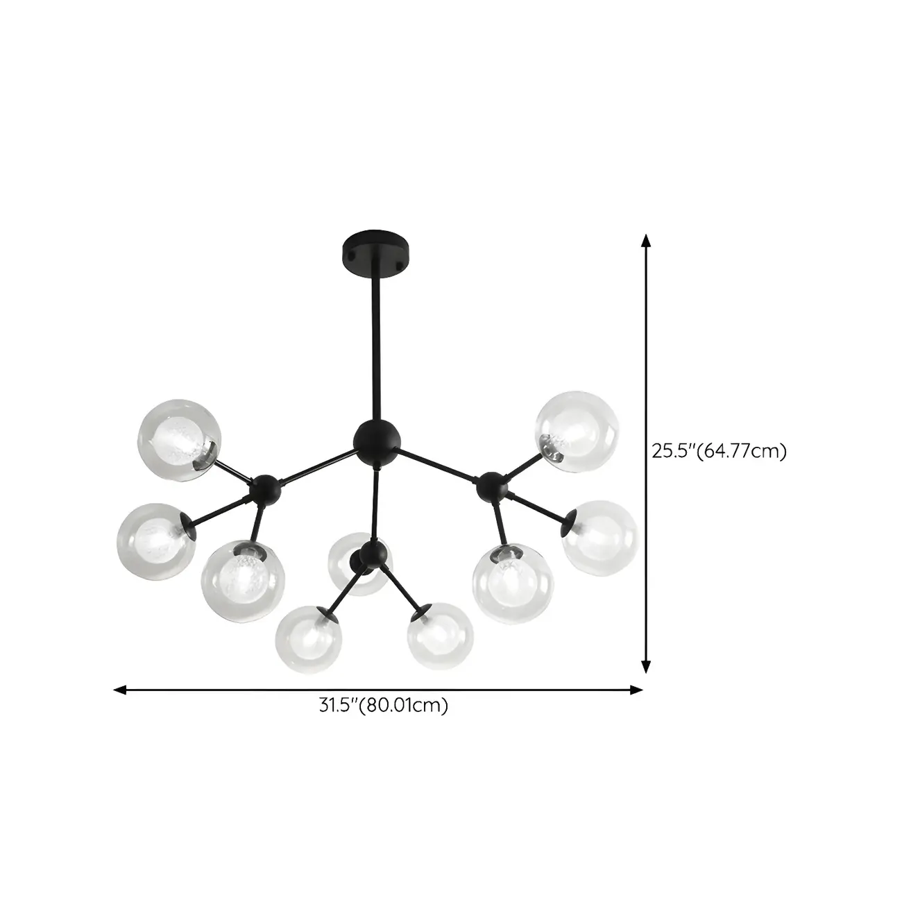 Modern Industrial Sputnik Black Glass 9-18 Light  Chandelier #size