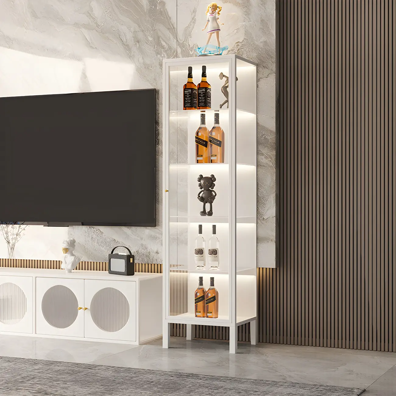 Minimalist Metal Display Cabinet with Glass Doors for Living Room Image - 1 | homeyfad