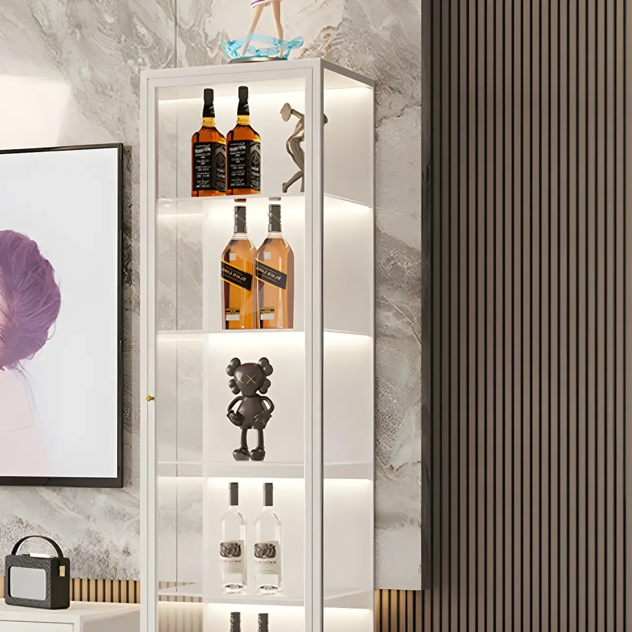 Minimalist Metal Display Cabinet with Glass Doors for Living Room Image - 9