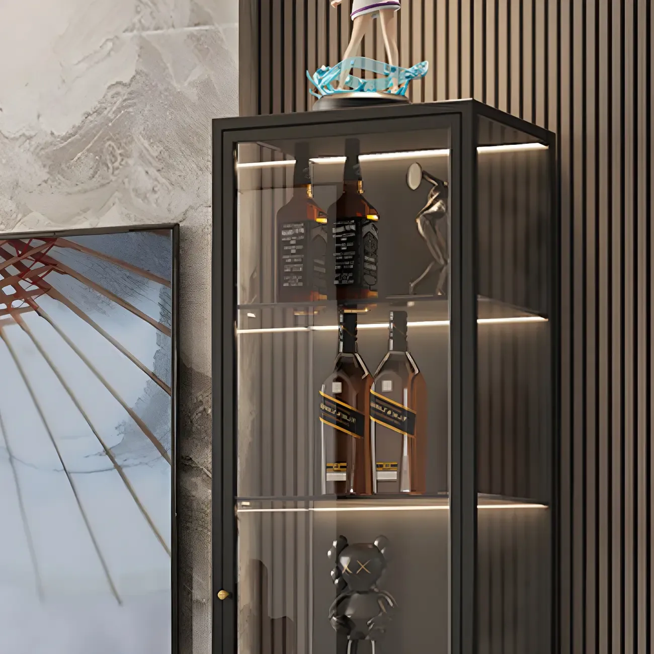 Minimalist Metal Display Cabinet with Glass Doors for Living Room Image - 10