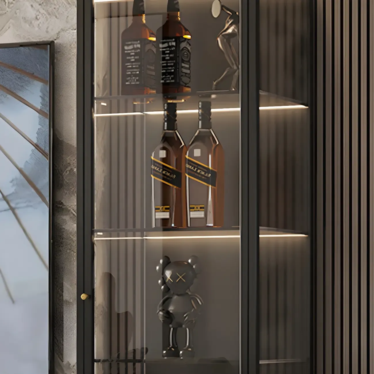 Minimalist Metal Display Cabinet with Glass Doors for Living Room Image - 11