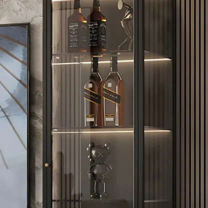 Minimalist Metal Display Cabinet with Glass Doors for Living Room Image - 11