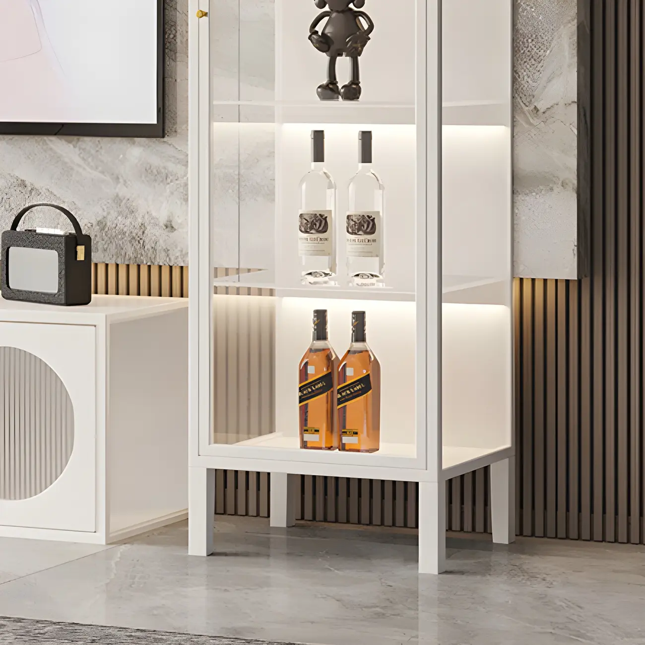 Minimalist Metal Display Cabinet with Glass Doors for Living Room Image - 12 | homeyfad