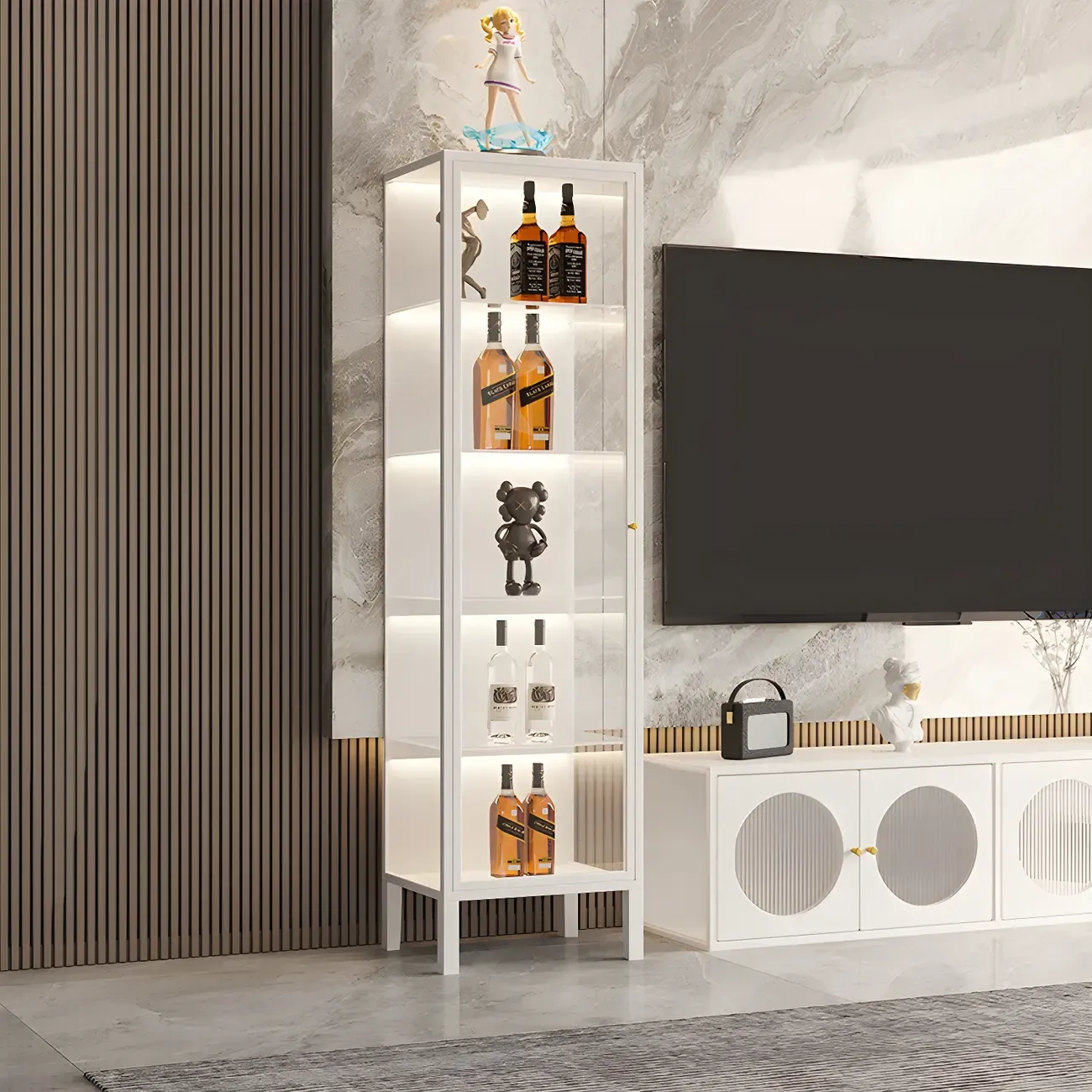 Minimalist Metal Display Cabinet with Glass Doors for Living Room Image - 13