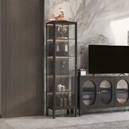 Minimalist Metal Display Cabinet with Glass Doors for Living Room Image - 7