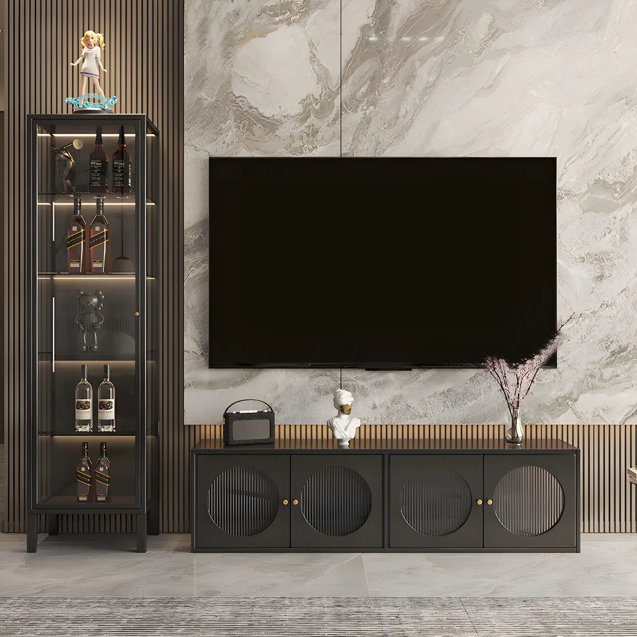 Minimalist Metal Display Cabinet with Glass Doors for Living Room Image - 14 | homeyfad