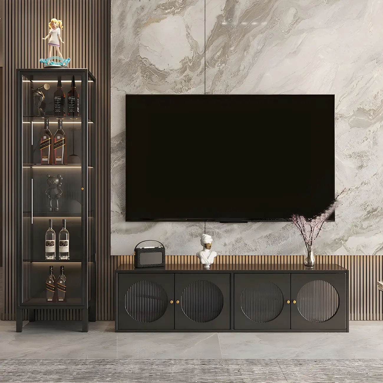Minimalist Metal Display Cabinet with Glass Doors for Living Room Image - 14