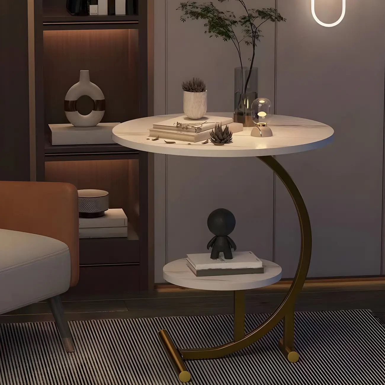 Modern Metal Frame Round Double-layer Nightstands Image - 3 | homeyfad