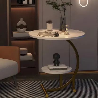 Modern Metal Frame Round Double-layer Nightstands Image - 3