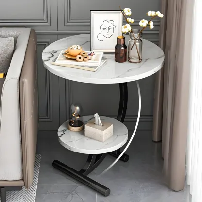 Modern Metal Frame Round Double-layer Nightstands Image - 1