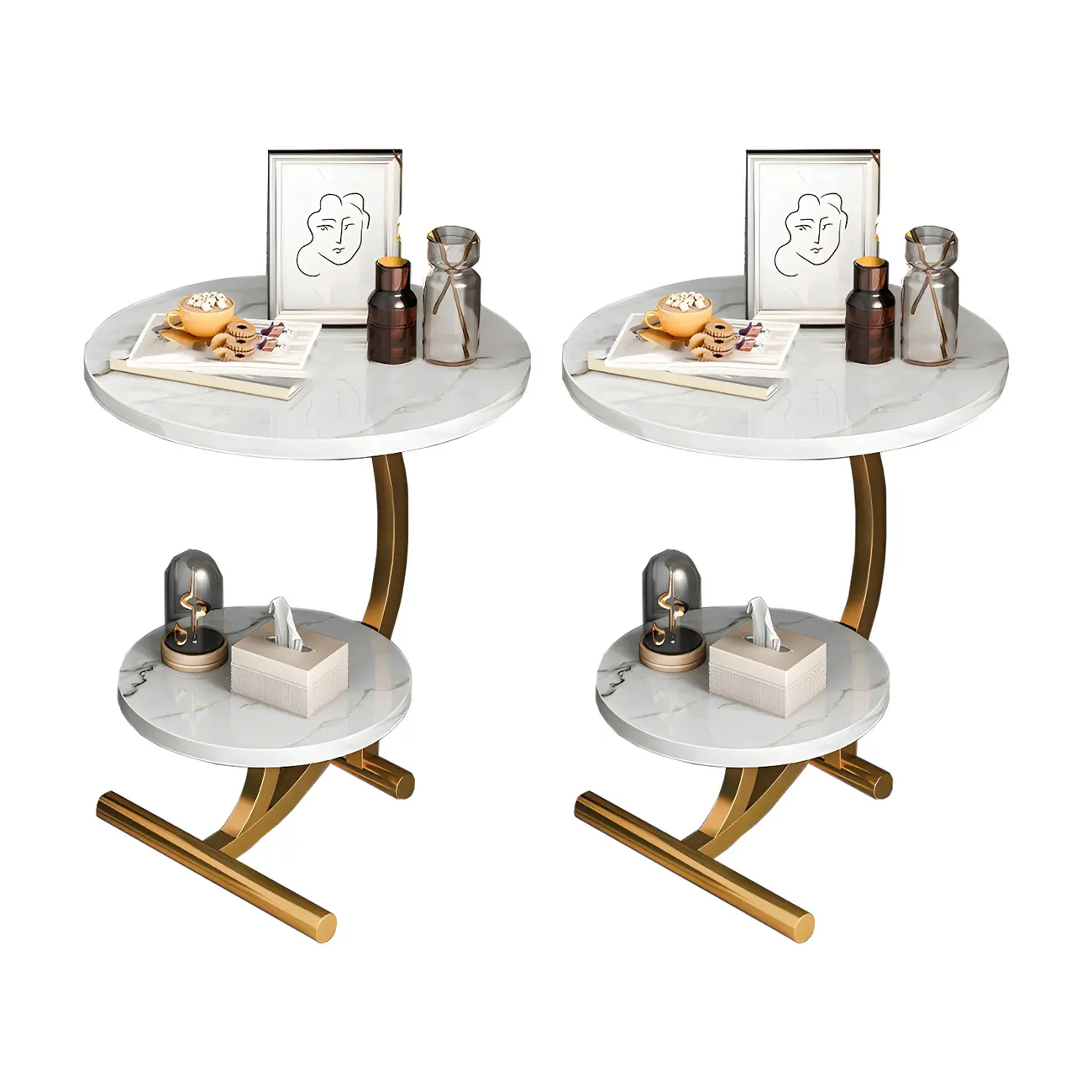 Modern Metal Frame Round Double-layer Nightstands Image - 14 | homeyfad