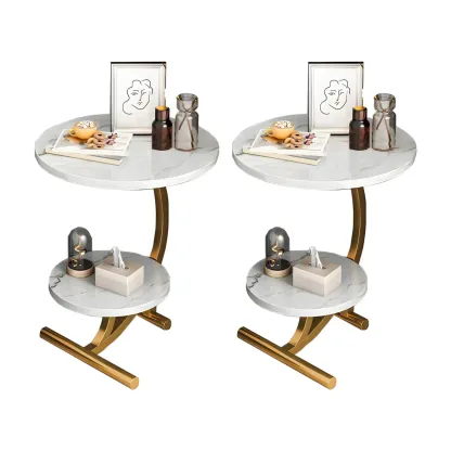 Modern Metal Frame Round Double-layer Nightstands Image - 14