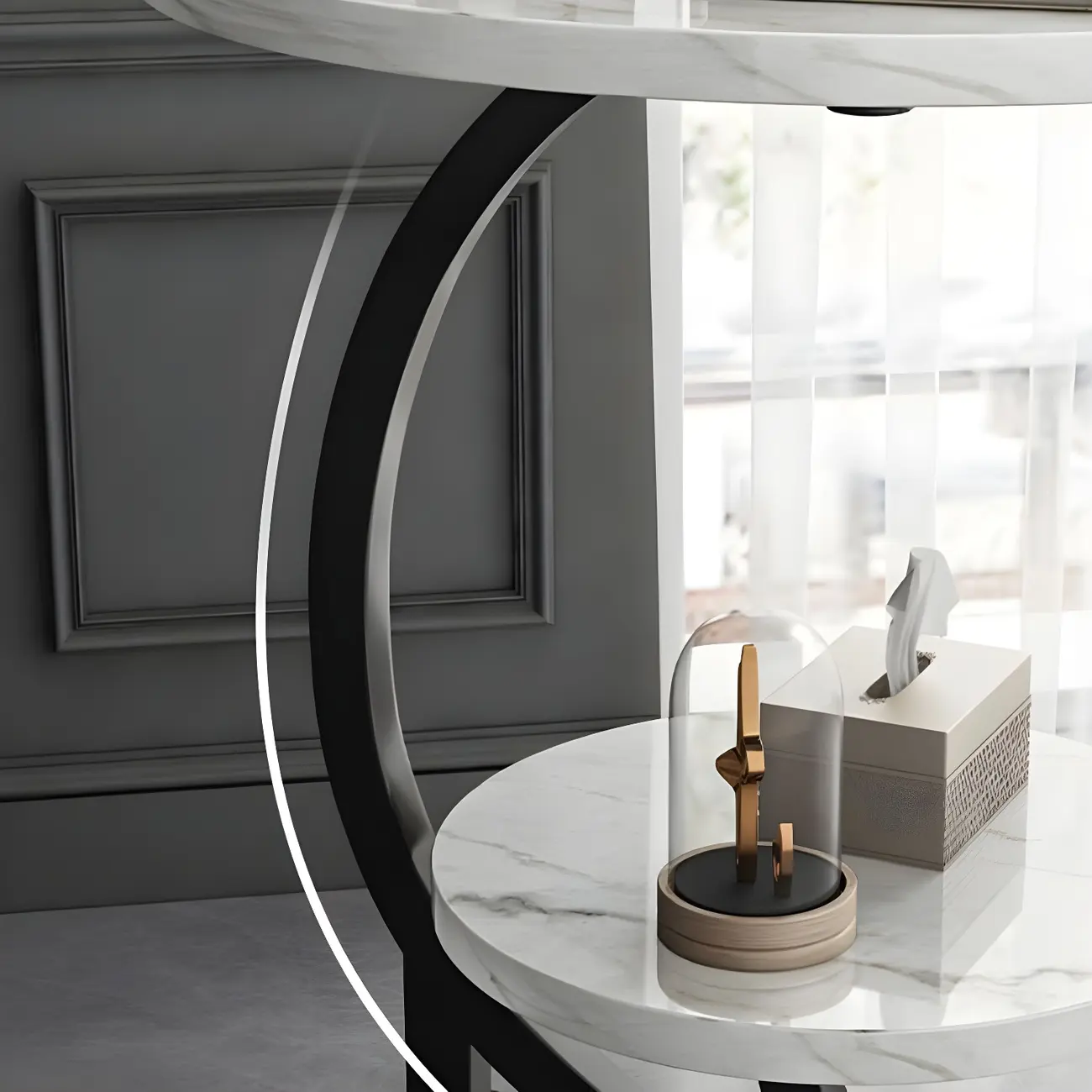 Modern Metal Frame Round Double-layer Nightstands Image - 5 | homeyfad