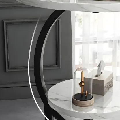 Modern Metal Frame Round Double-layer Nightstands Image - 5