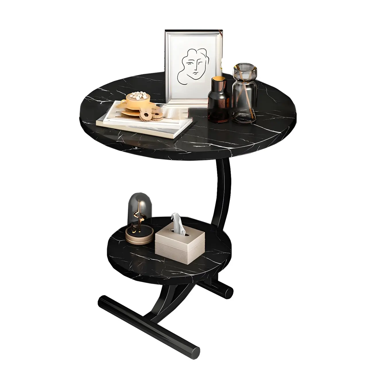 Modern Metal Frame Round Double-layer Nightstands Image - 12 | homeyfad