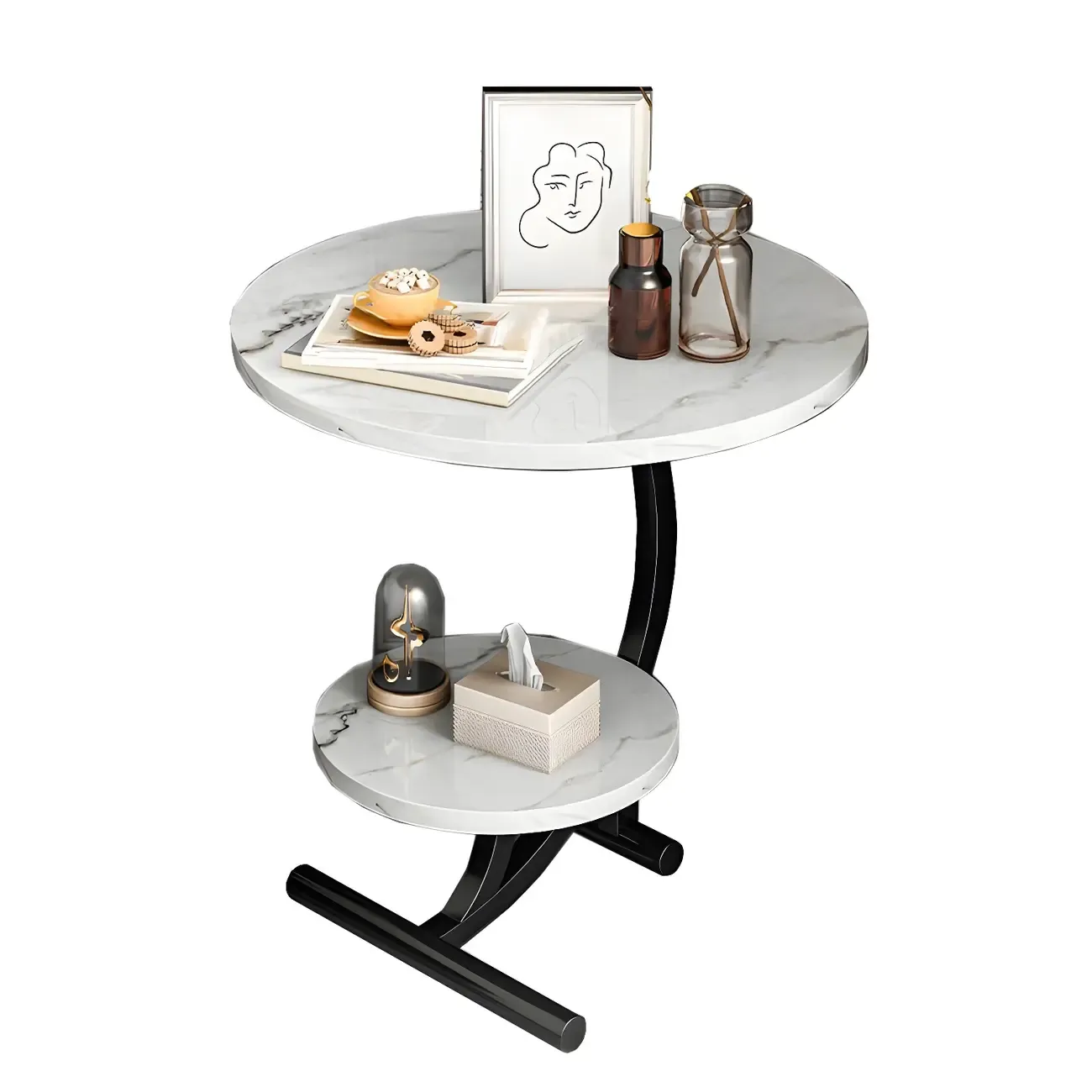 Modern Metal Frame Round Double-layer Nightstands Image - 9