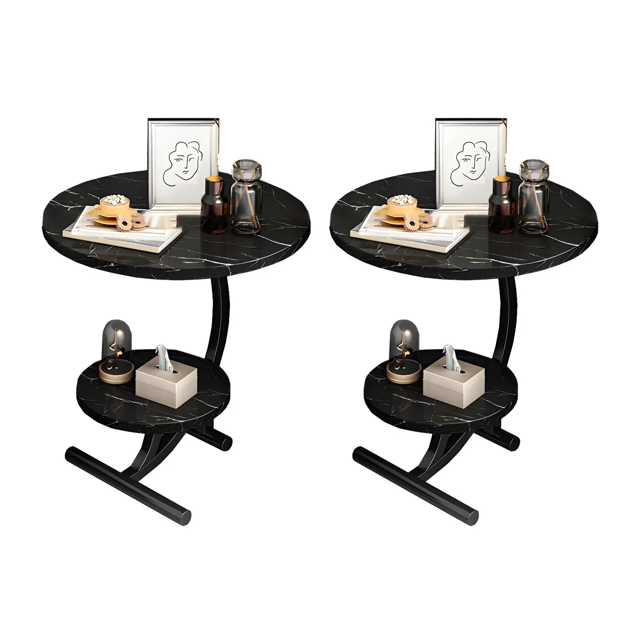 Modern Metal Frame Round Double-layer Nightstands Image - 19 | homeyfad