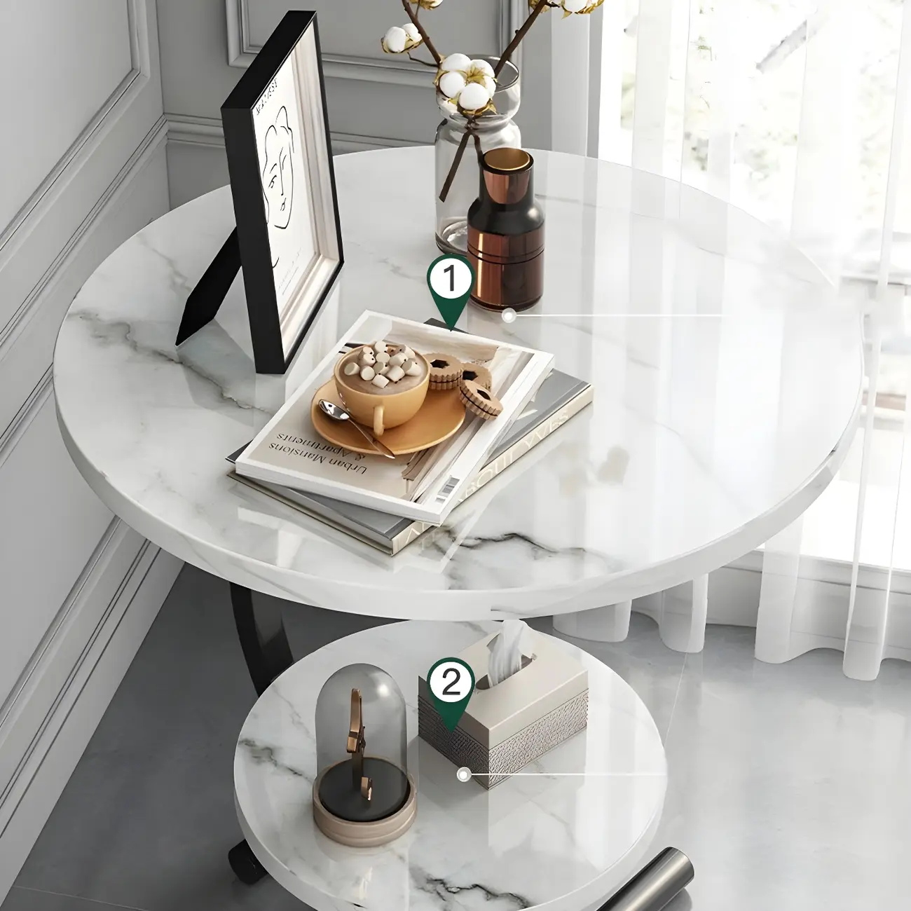 Modern Metal Frame Round Double-layer Nightstands Image - 4 | homeyfad