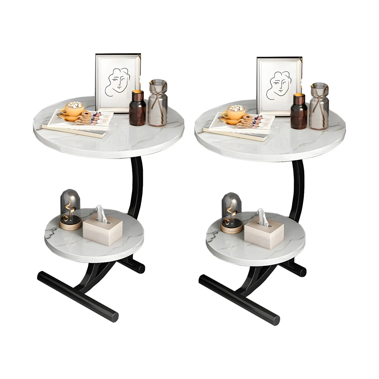 Modern Metal Frame Round Double-layer Nightstands Image - 15 | homeyfad