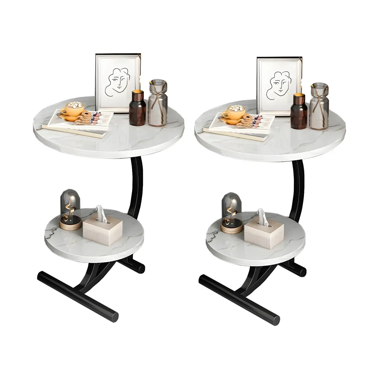 Modern Metal Frame Round Double-layer Nightstands Image - 15