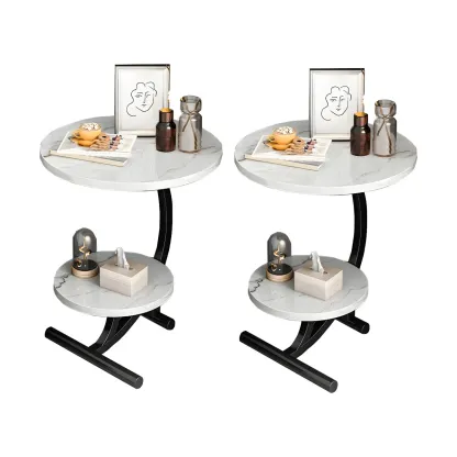 Modern Metal Frame Round Double-layer Nightstands Image - 15