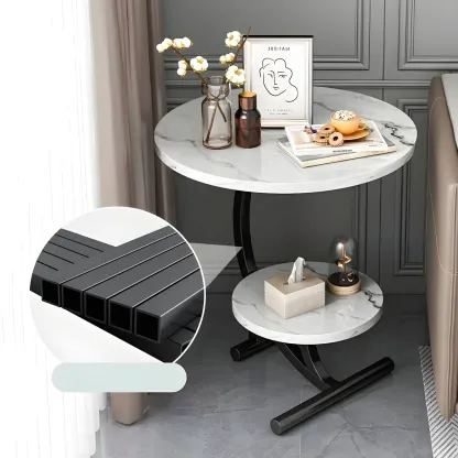 Modern Metal Frame Round Double-layer Nightstands Image - 7