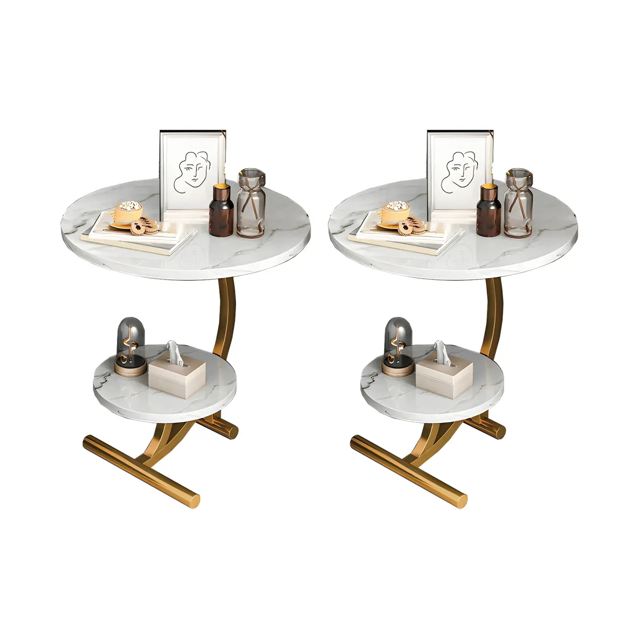 Modern Metal Frame Round Double-layer Nightstands Image - 13 | homeyfad