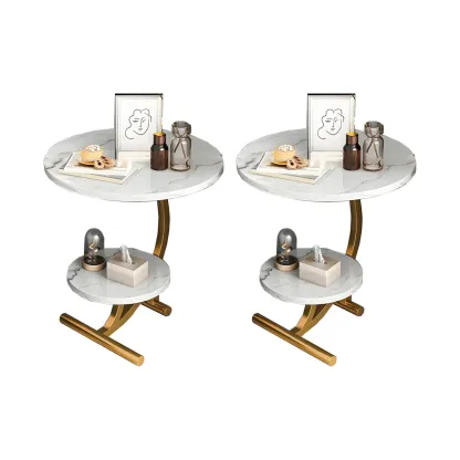 Modern Metal Frame Round Double-layer Nightstands Image - 13