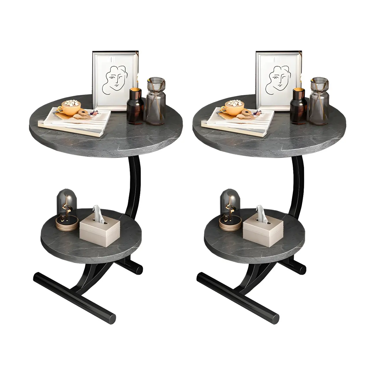 Modern Metal Frame Round Double-layer Nightstands Image - 18 | homeyfad