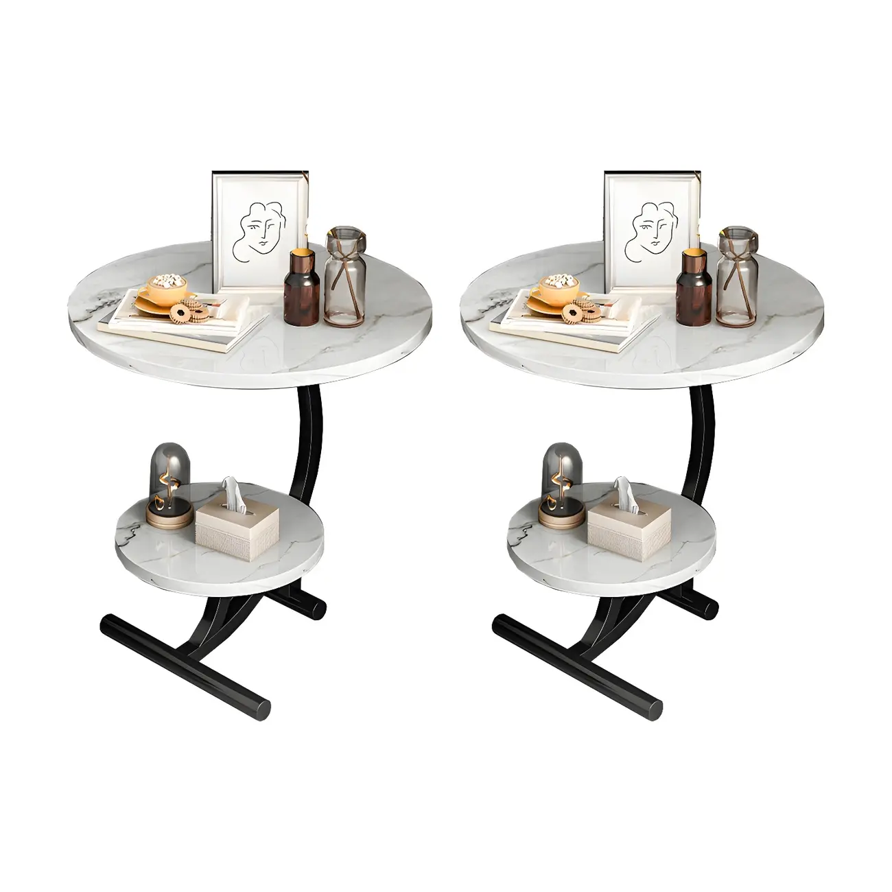 Modern Metal Frame Round Double-layer Nightstands Image - 16 | homeyfad