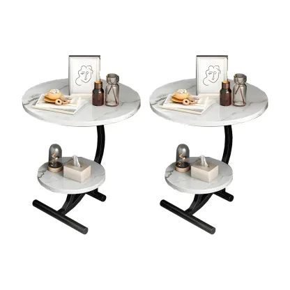 Modern Metal Frame Round Double-layer Nightstands Image - 16