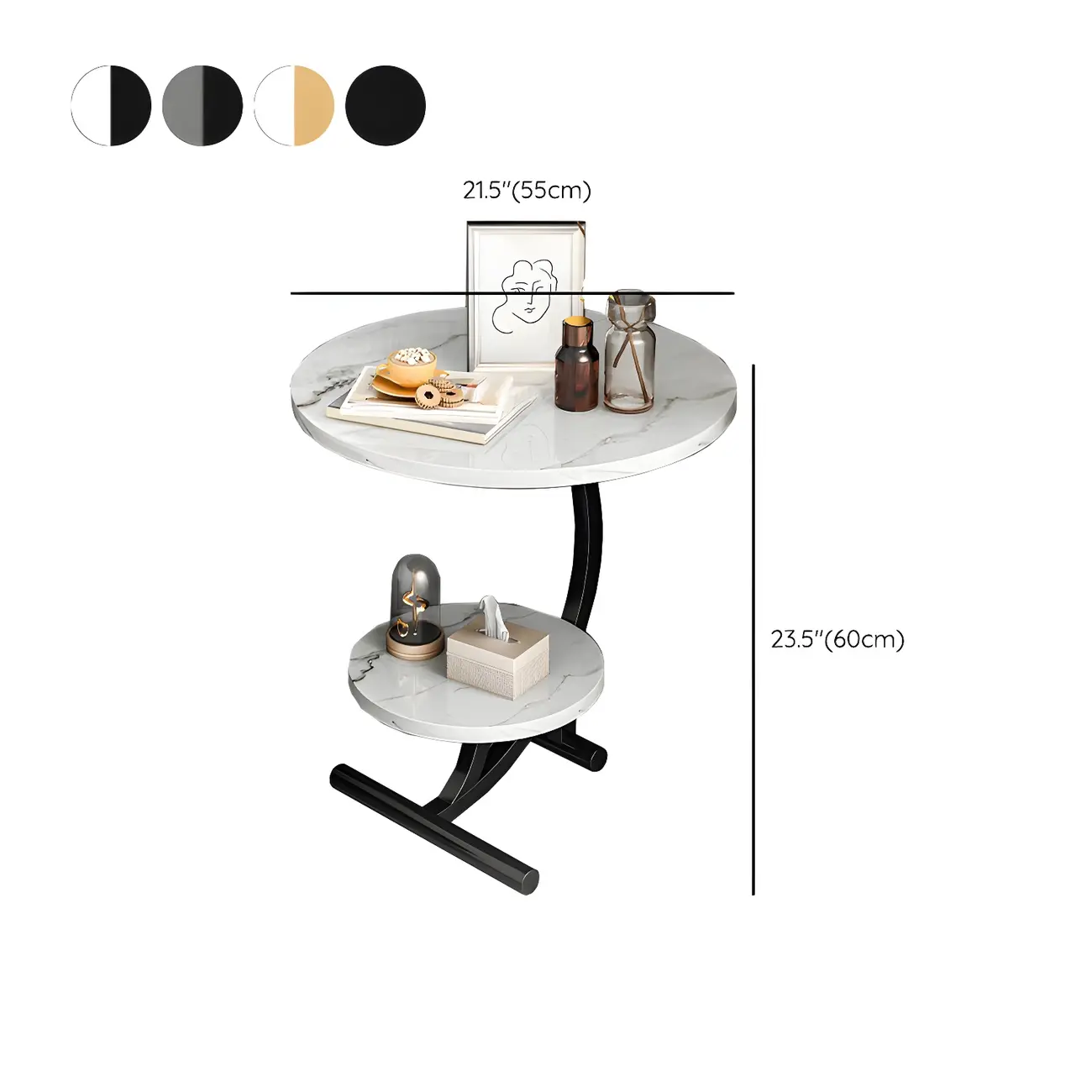 Modern Metal Frame Round Double-layer Nightstands #size | homeyfad