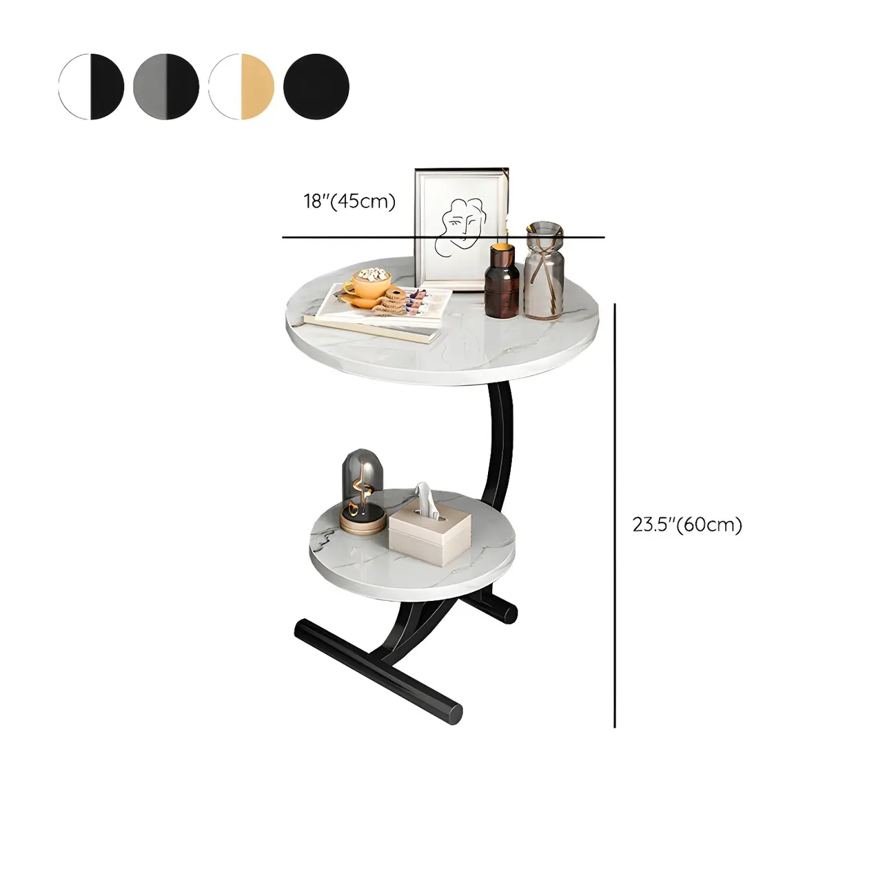 Modern Metal Frame Round Double-layer Nightstands Image - 21 | homeyfad