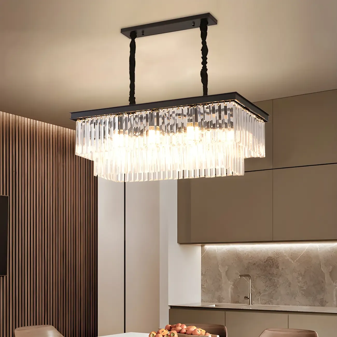 Contemporary Rectangle Clear Crystal Pendant Light Image - 3