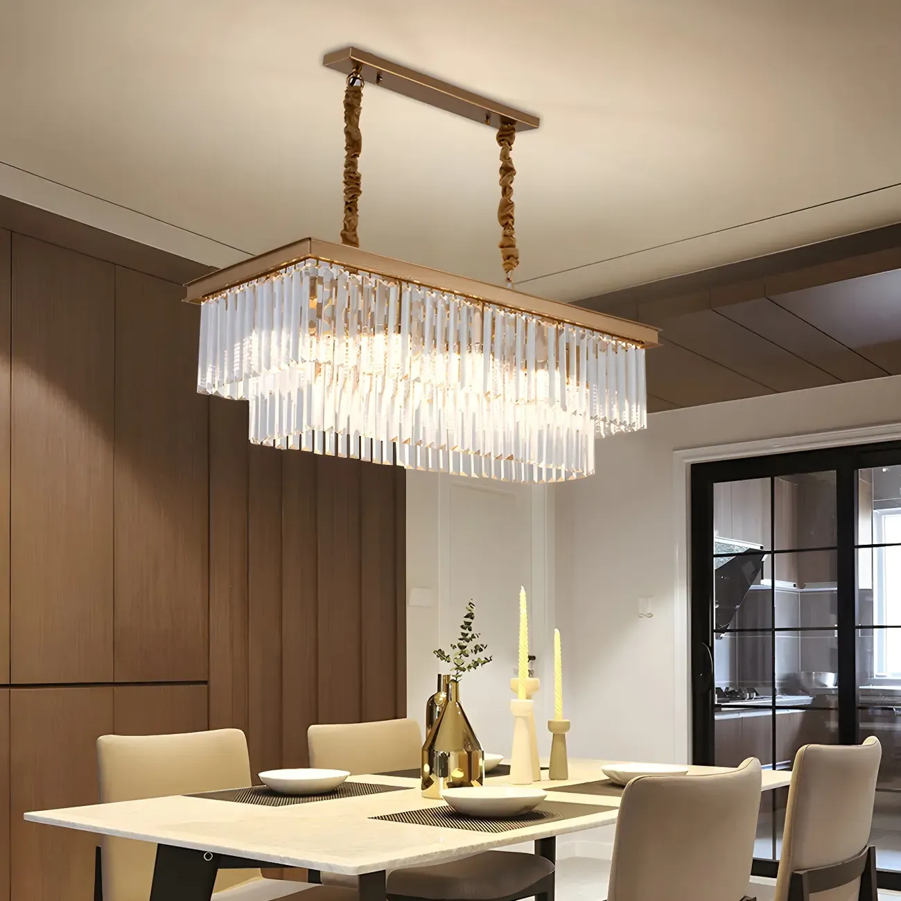 Contemporary Rectangle Clear Crystal Pendant Light Image - 4