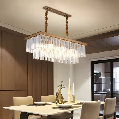 Contemporary Rectangle Clear Crystal Pendant Light Image - 4
