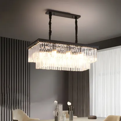 Contemporary Rectangle Clear Crystal Pendant Light Image - 2