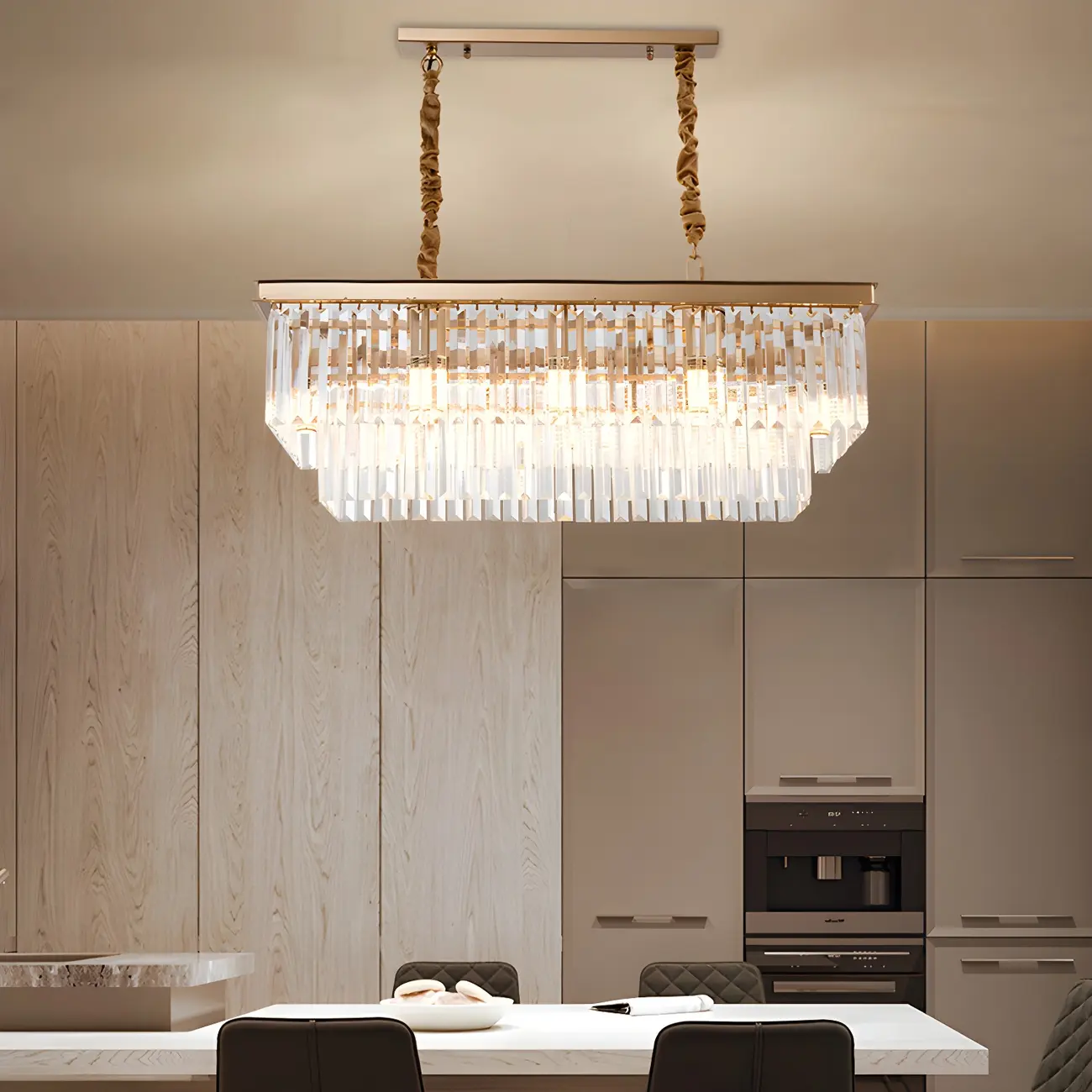 Contemporary Rectangle Clear Crystal Pendant Light Image - 1 | homeyfad