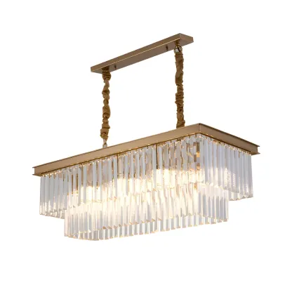 Contemporary Rectangle Clear Crystal Pendant Light Image - 5
