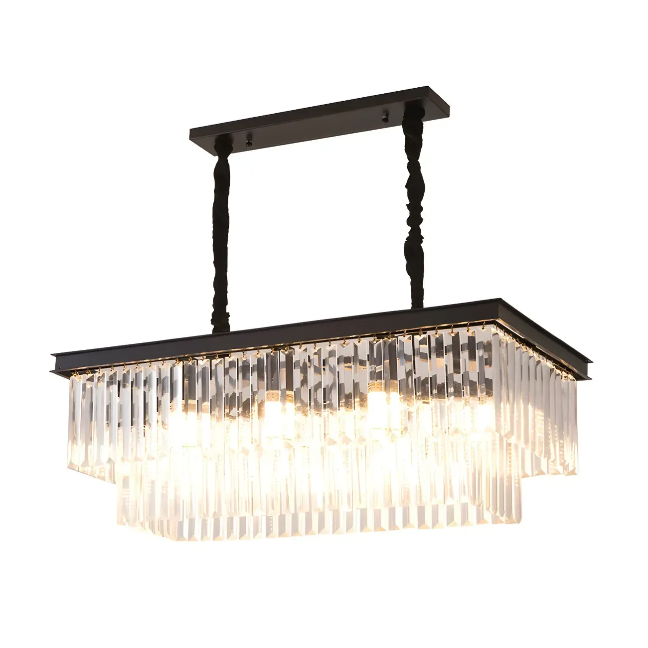 Contemporary Rectangle Clear Crystal Pendant Light Image - 6