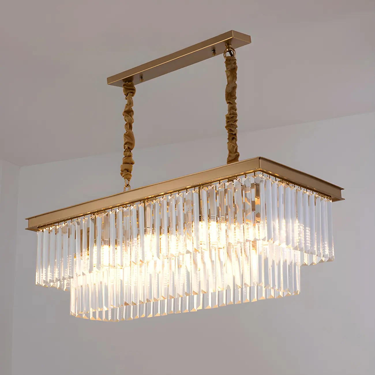 Contemporary Rectangle Clear Crystal Pendant Light Image - 7 | homeyfad