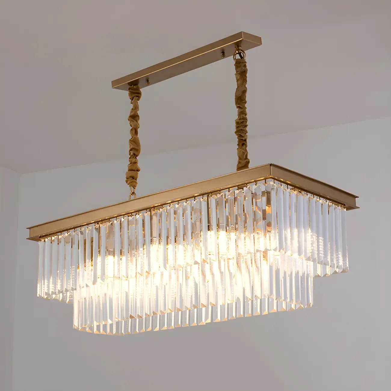 Contemporary Rectangle Clear Crystal Pendant Light Image - 7