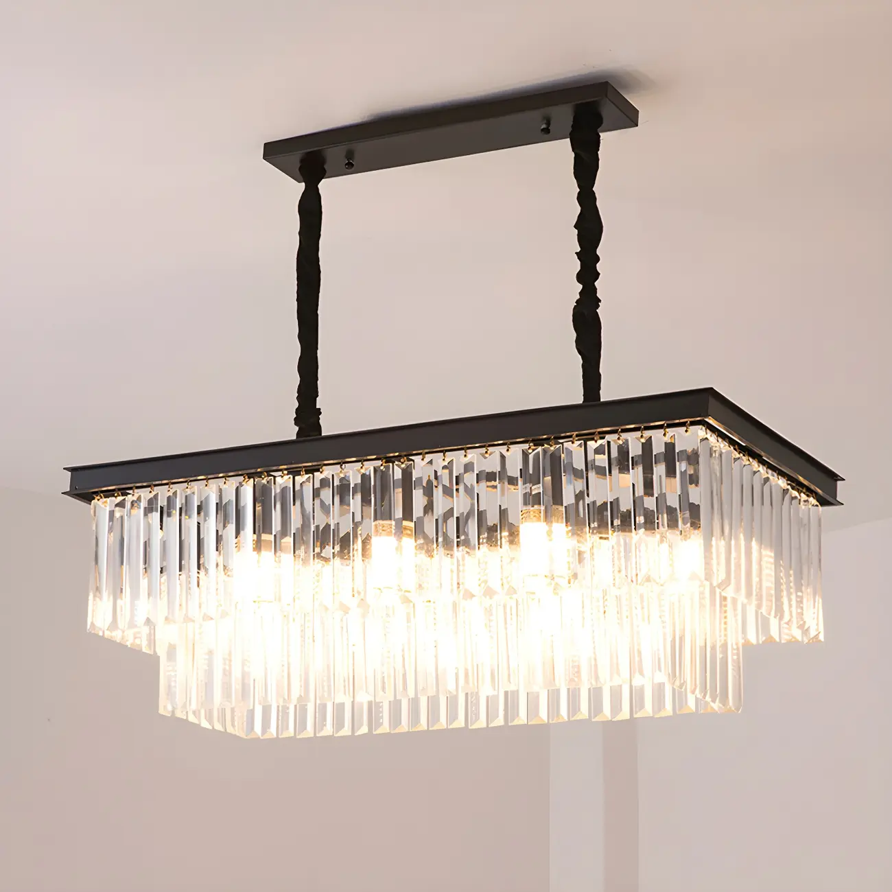Contemporary Rectangle Clear Crystal Pendant Light Image - 8 | homeyfad