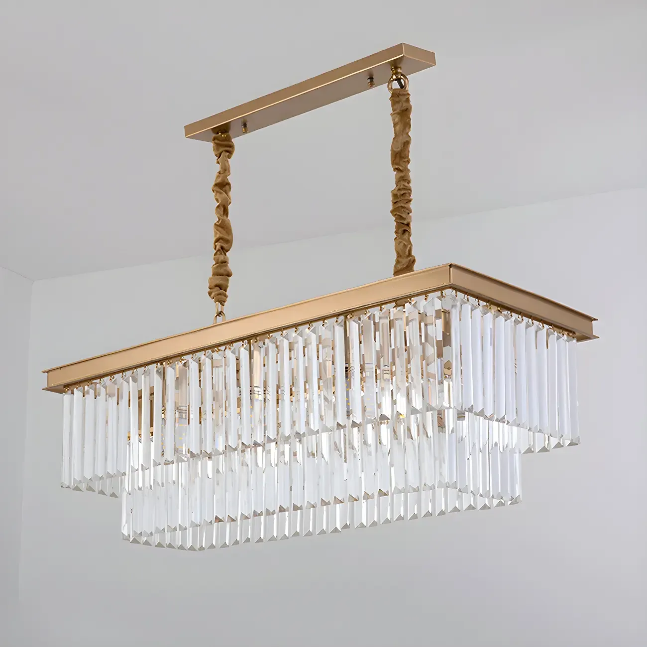 Contemporary Rectangle Clear Crystal Pendant Light Image - 9