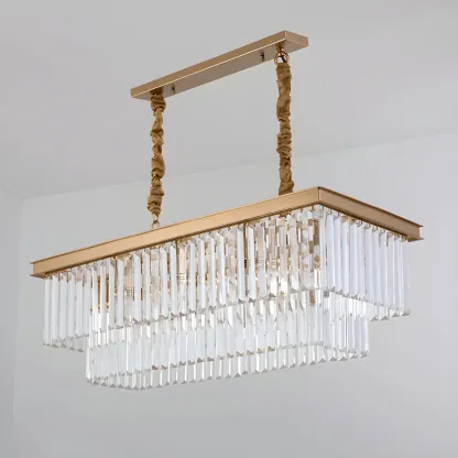 Contemporary Rectangle Clear Crystal Pendant Light Image - 9