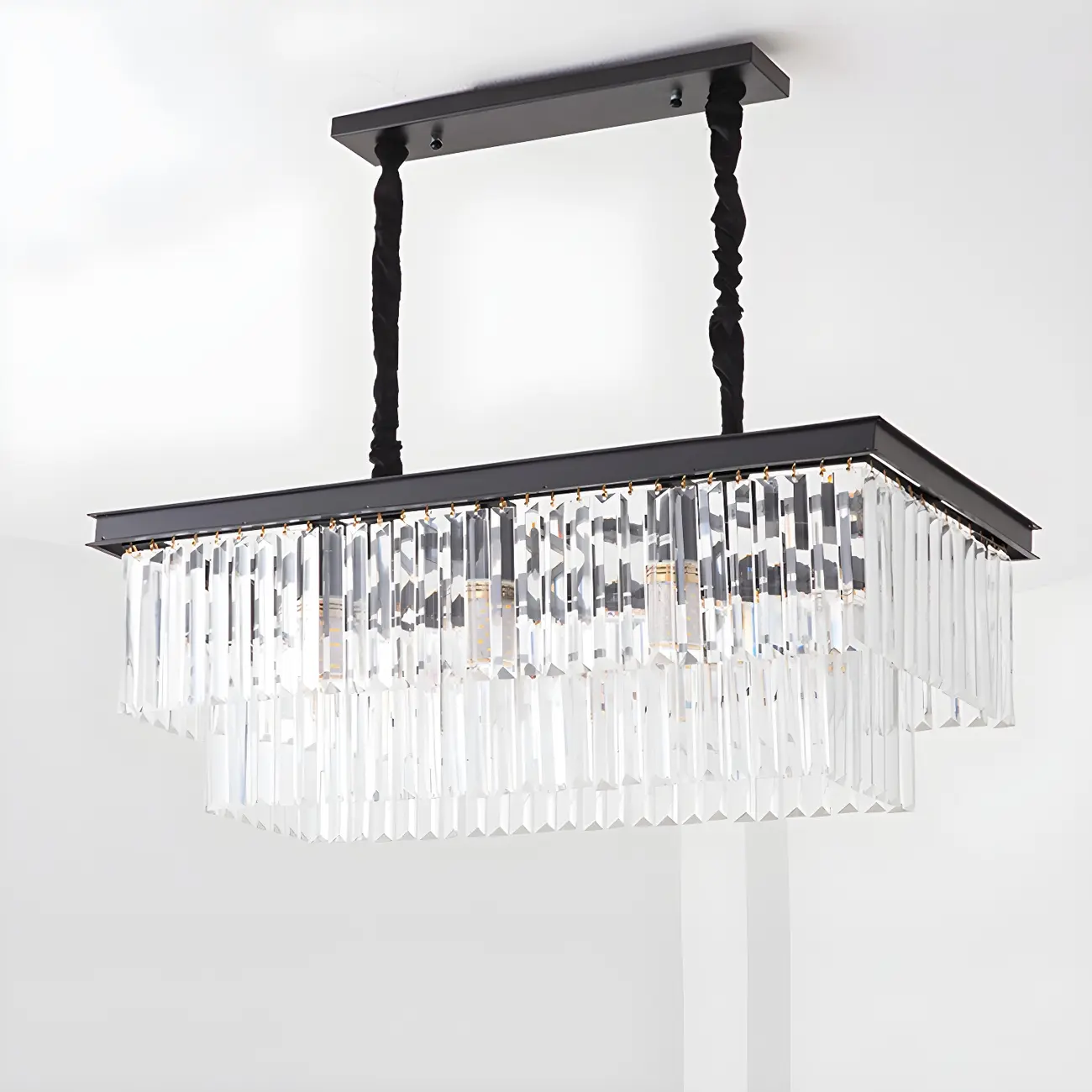 Contemporary Rectangle Clear Crystal Pendant Light Image - 10 | homeyfad