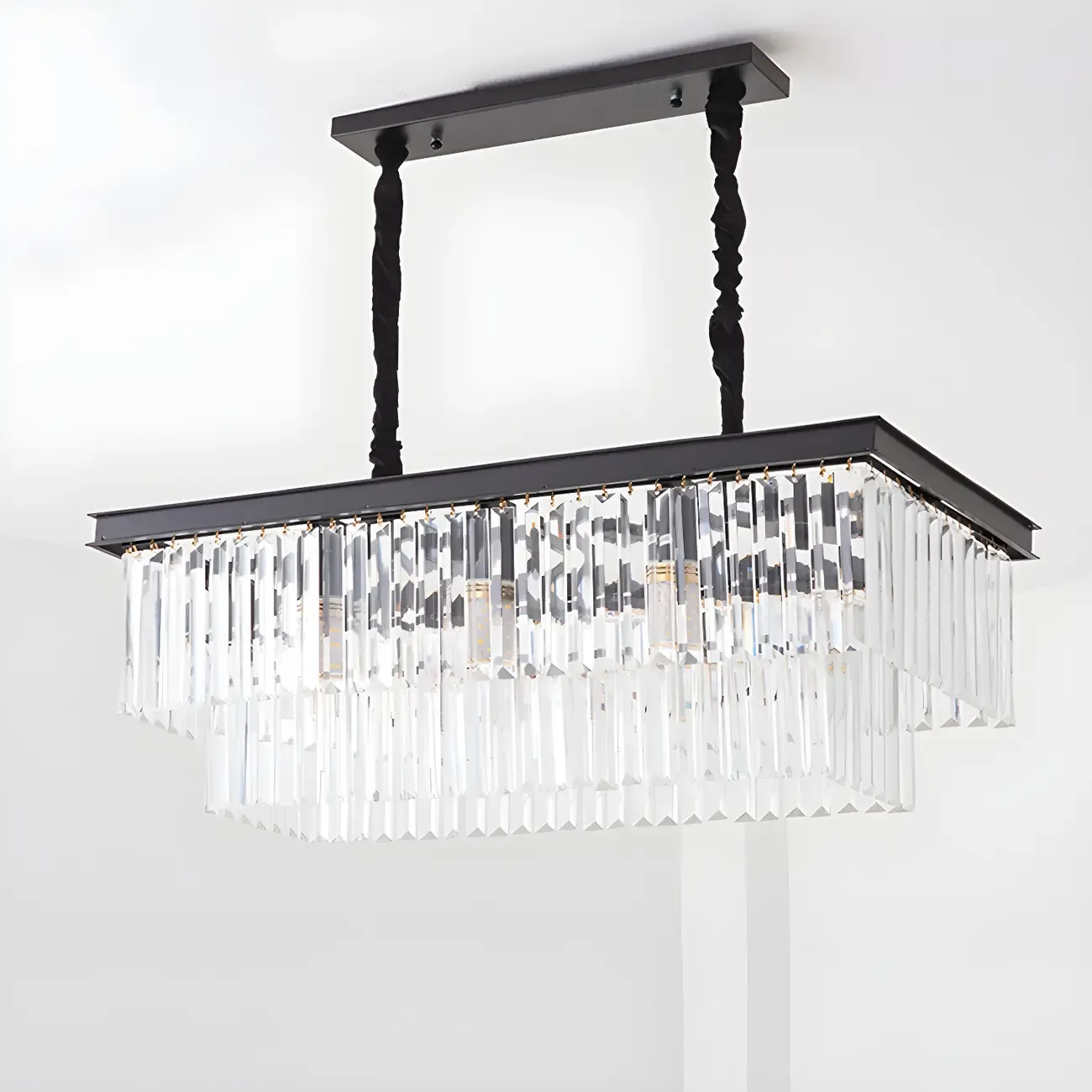 Contemporary Rectangle Clear Crystal Pendant Light Image - 10